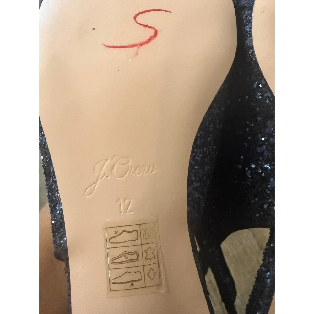 J.Crew Navy Blue Glitter Slingback Flats Studded Bow Pointed Toe Size 12